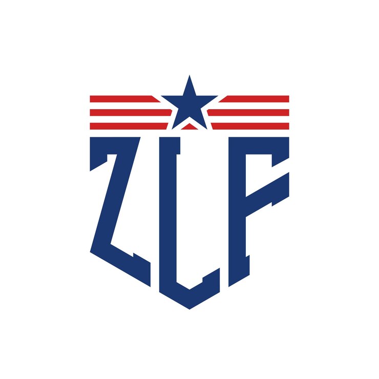 Vector el logotipo patriótico de zlf con la estrella y las correas de la bandera estadounidense