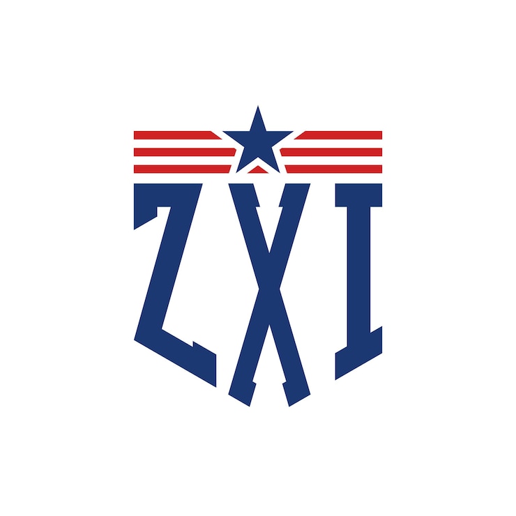 Vector el logotipo patriótico zxi con estrella y correas de bandera estadounidense letra zxi logotipo con bandera de los estados unidos