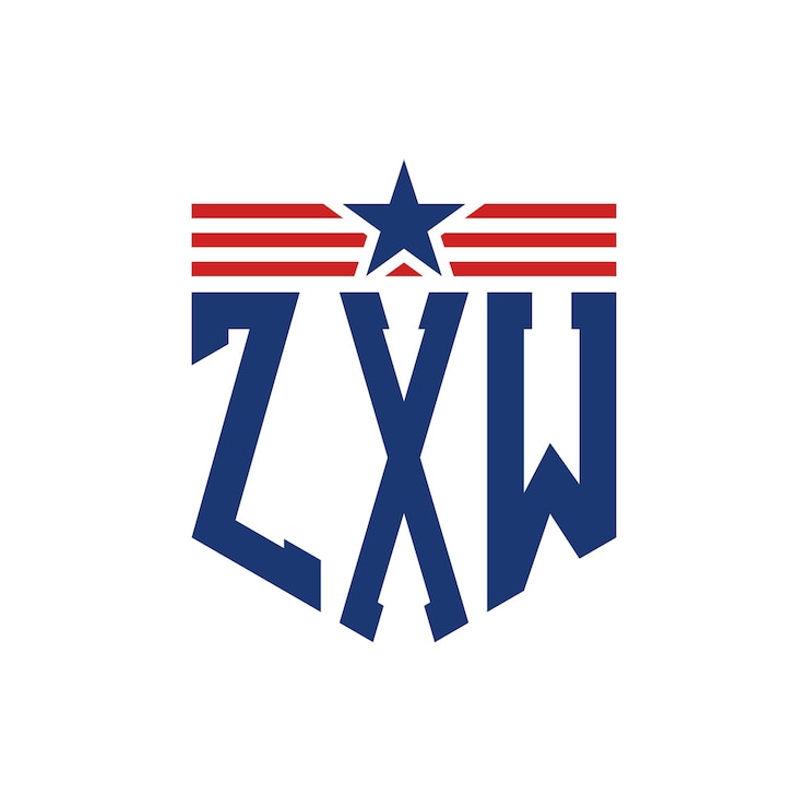 Vector logotipo patriótico de zxw con estrella y correas de bandera estadounidense carta logotipo de zx w con bandera de los estados unidos