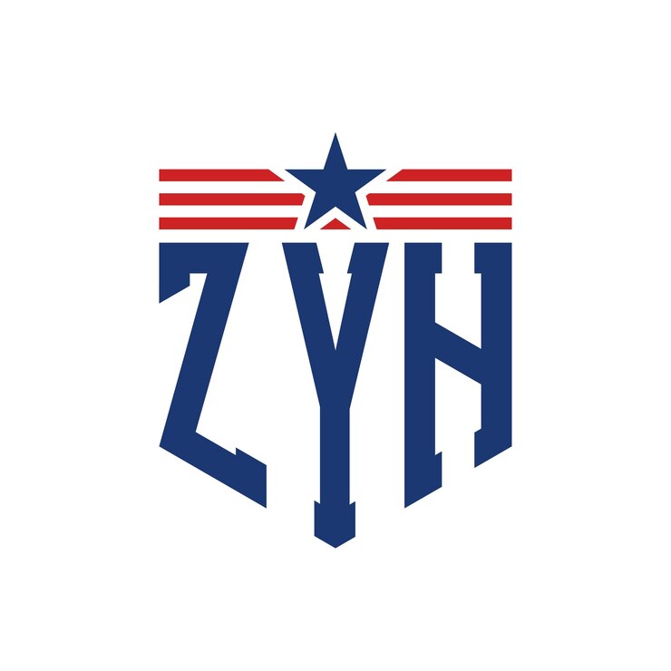 Vector el logotipo patriótico de zyh con la estrella y las correas de la bandera estadounidense la letra zyh logotipo con la bandera de los estados unidos
