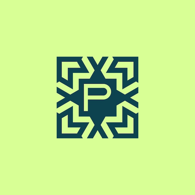 Logotipo de patrón abstracto cuadrado letra inicial P