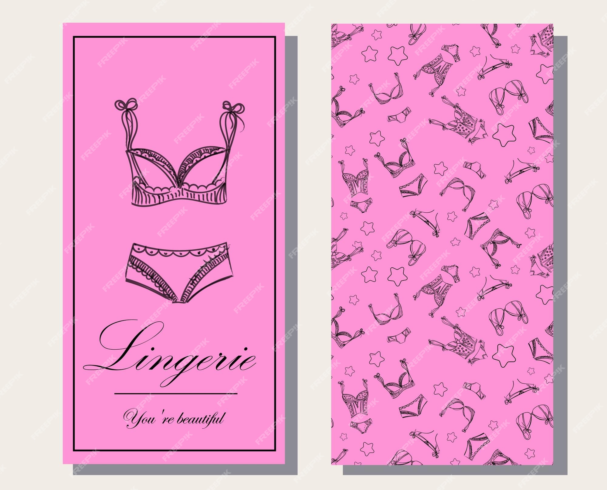 Logotipo y patrón sin costuras para la colección de lencería femenina de moda, boceto de ilustración vectorial, estilo marca de interior de encaje para mujer, bragas, sujetadores, cuerpos, ligas,