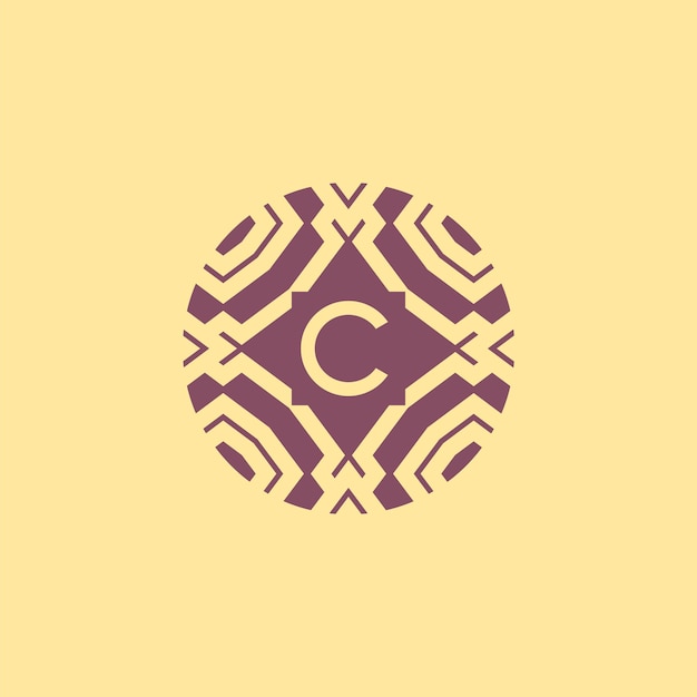 Logotipo de patrón de tribu única de marco de círculo de letra inicial C