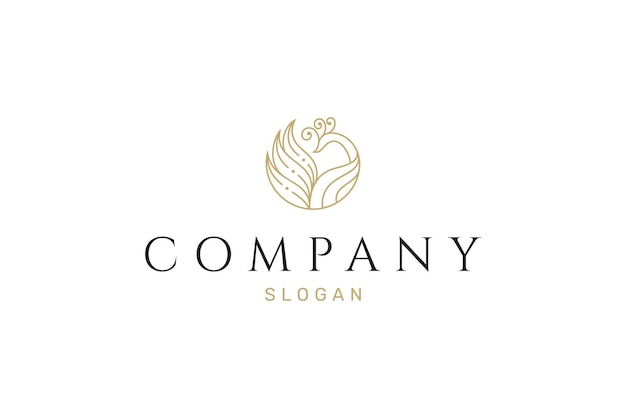 logotipo de pavo real con color oro de lujo en estilo de diseño lineal de arte de línea
