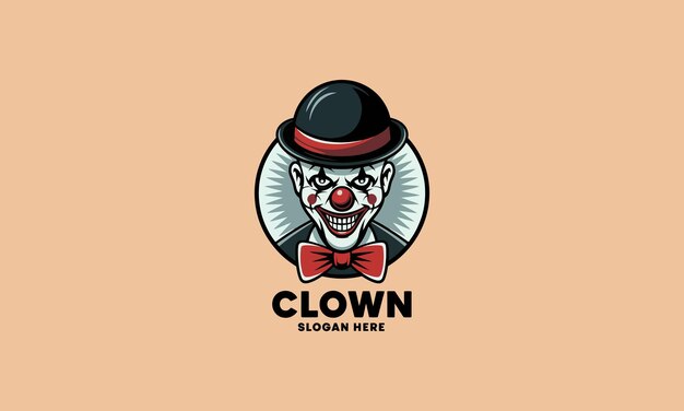 Logotipo de payaso espeluznante con una sonrisa sinistra con un sombrero