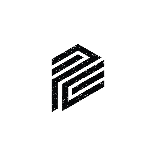 logotipo de PC con letra inicial abstracta en color negro aislado en fondo blanco
