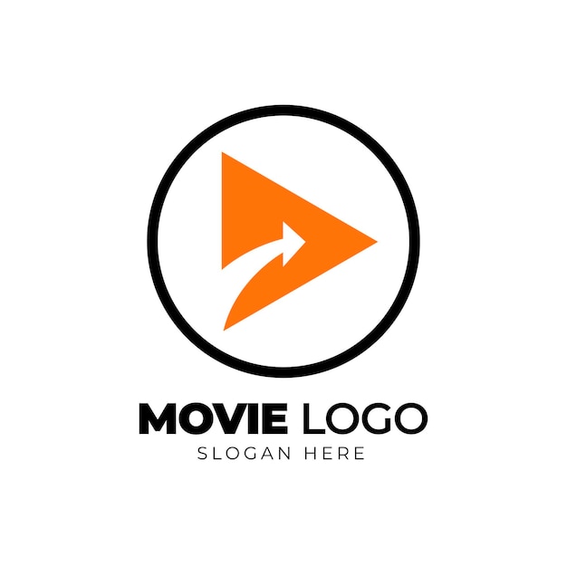 Vector logotipo de película de reproducción de cine con concepto de círculo y flecha