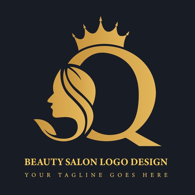 El logotipo de la peluquería de lujo, el logotipo del salón de belleza Q, el logo de oro femenino, el logotipio de oro minimalista, el logotype premium vecto.