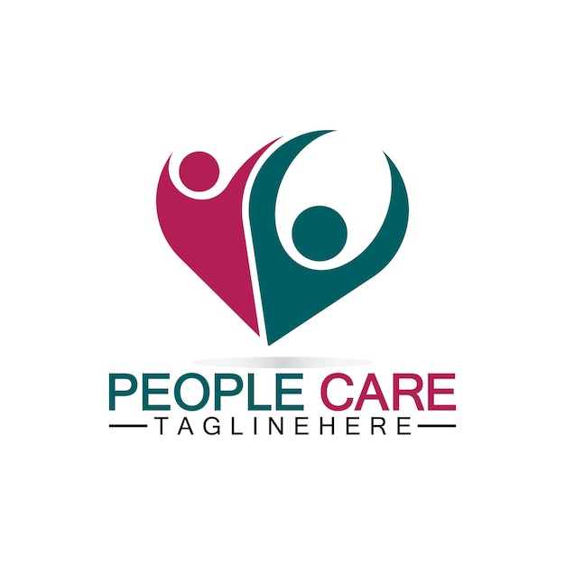 Logotipo de People Care con corazón y símbolo de persona diseño de logotipo Love and Care for Charity y apoyo a la gente