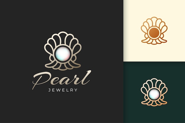 El logotipo de perlas de lujo representa joyas o gemas aptas para hotel o restaurante.