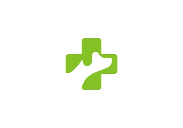 logotipo de perro y cruz médica cuidado de la salud de mascotas concepto símbolo diseño de icono