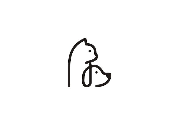 logotipo de perro y gato cuidado de mascotas diseño vectorial de estilo lineal