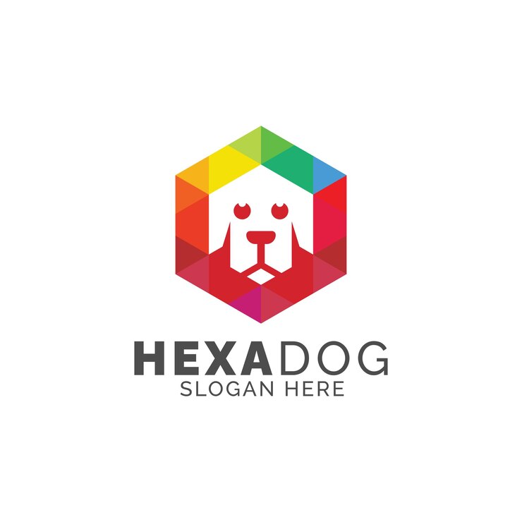 un logotipo de perro hexagonal colorido