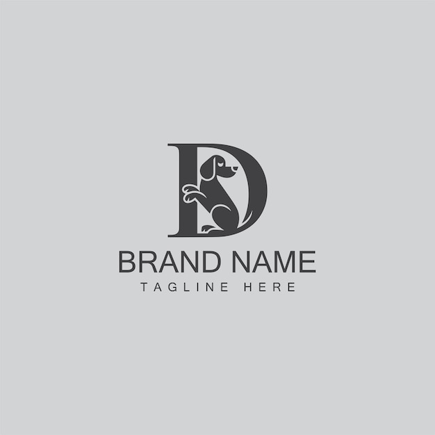 Logotipo de perro con letra inicial D con plantilla de diseño vectorial