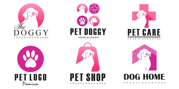Vector logotipo de perro y vector de diseño de conjunto de iconos para clínica veterinaria tienda de mascotas y casa de mascotas