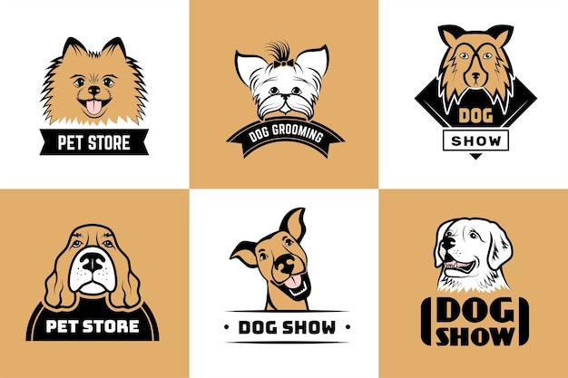 Logotipo de perros Animales domésticos mascotas etiquetas estilizadas ilustraciones vectoriales recientes imágenes de identidad comercial de siluetas de perros