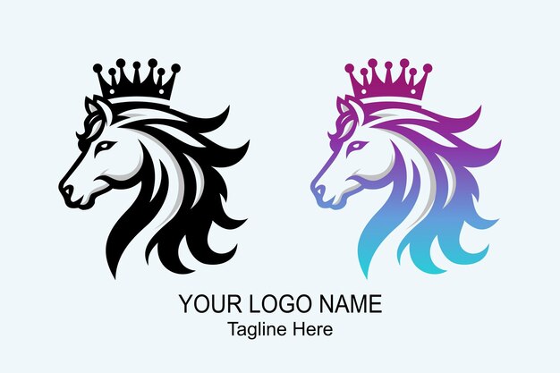 un logotipo con un personaje de caballo que lleva una corona
