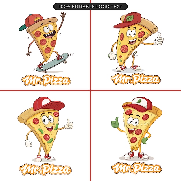Logotipo de personaje creativo de pizza para la marca