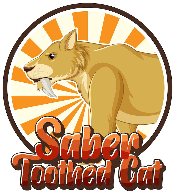 Vector logotipo de personaje de dibujos animados de gato dientes de sable