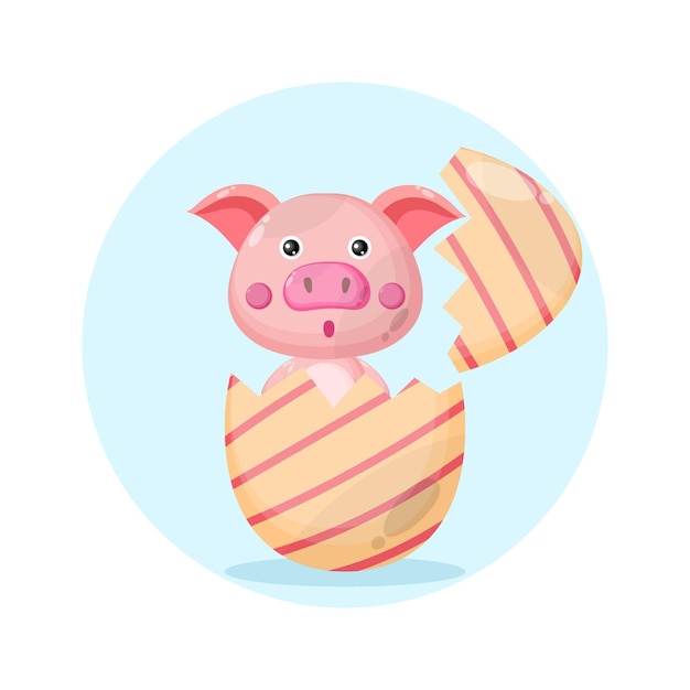 Vector logotipo de personaje lindo de cerdo de huevo de pascua