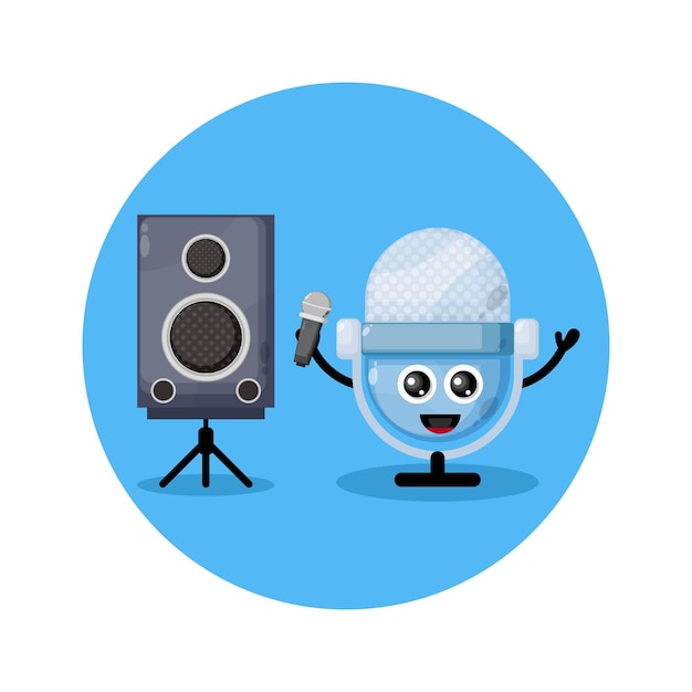 Vector logotipo de personaje lindo de karaoke de micrófono