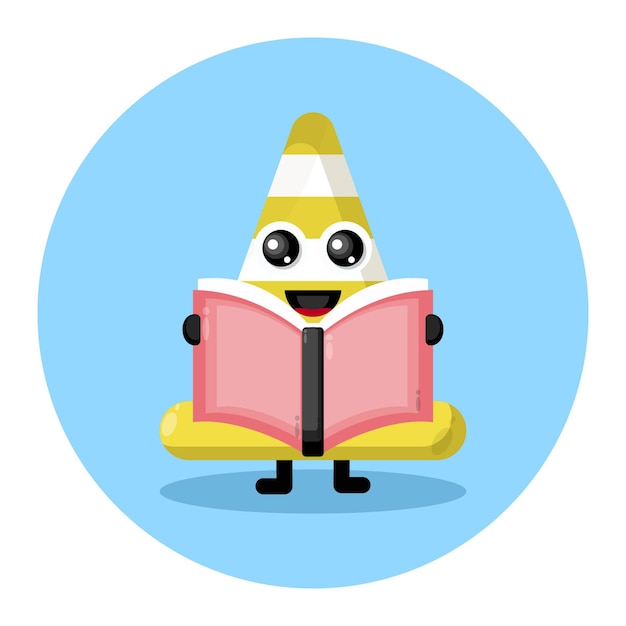 Logotipo de personaje lindo de libro de cono de tráfico