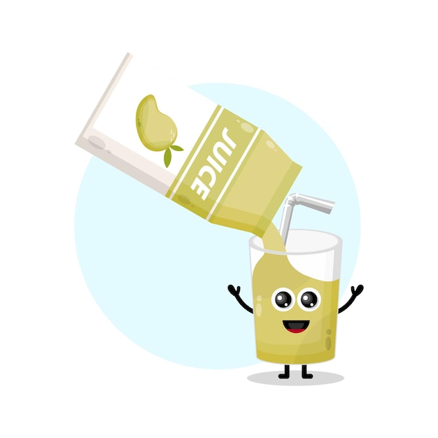 Logotipo de personaje lindo de vidrio de caja de jugo de mango