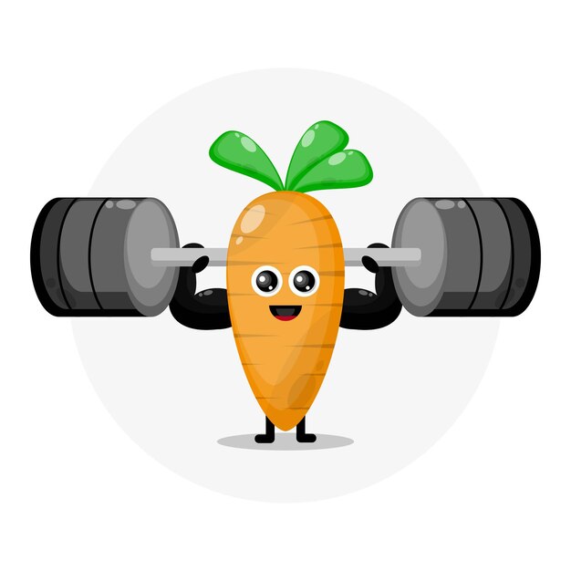 Logotipo de personaje lindo de zanahoria fitness