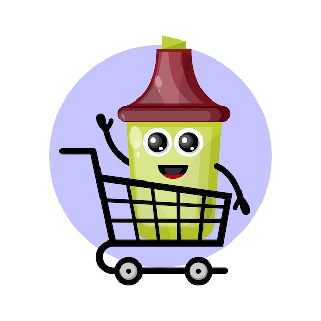 Logotipo de personaje de mascota de carrito de compras resaltador