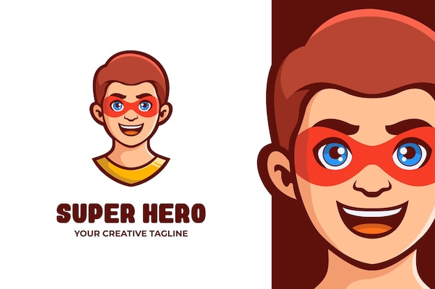 Logotipo de personaje de mascota de niño superhéroe