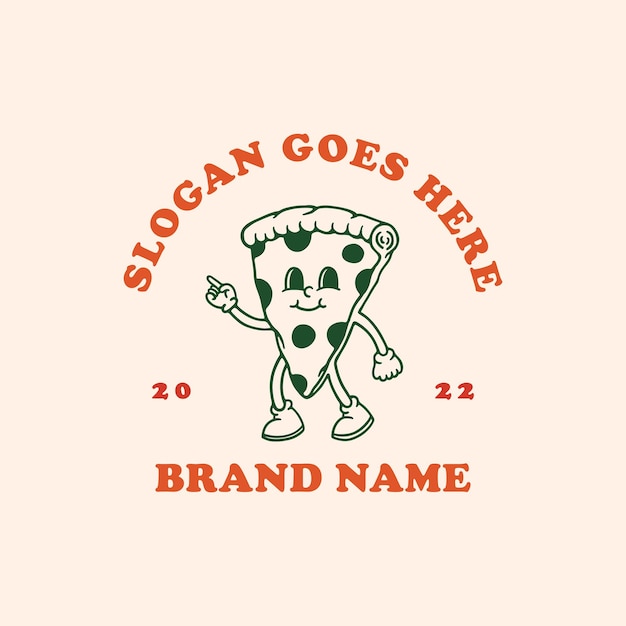 Logotipo de personaje de mascota retro de pizza