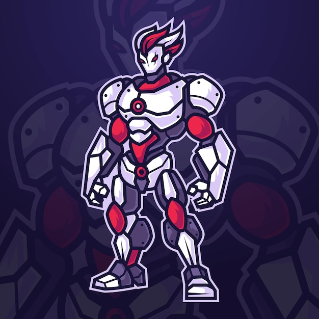 Logotipo de personaje de mascota de robot cyborg futurista para torneo de esports o equipo de juego