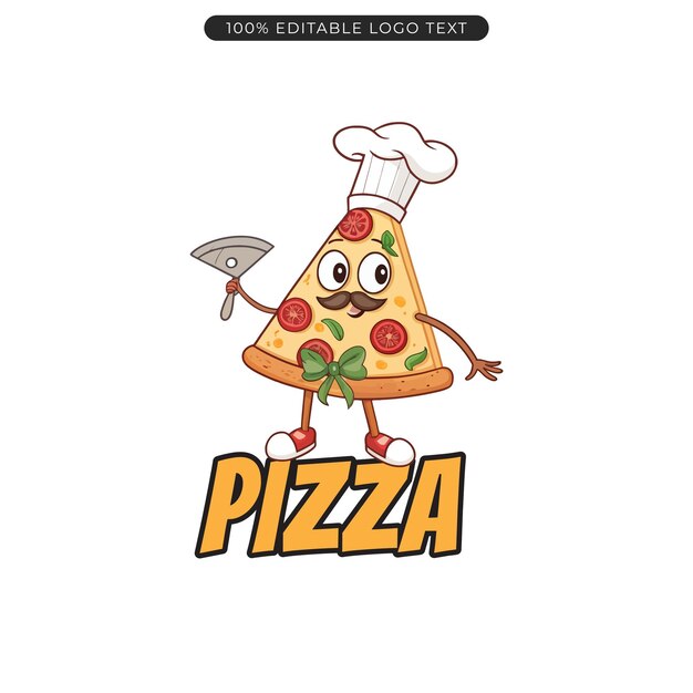 El logotipo del personaje de la pizza, la mascota de la comida rápida, el vector
