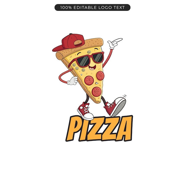 El logotipo del personaje de la pizza, la mascota de la comida rápida, el vector