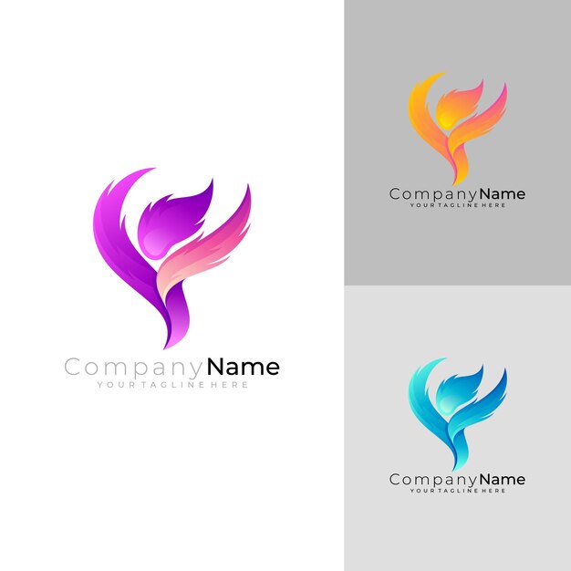 Logotipo de personas abstractas con diseño de fuego vectorial 3d colorido