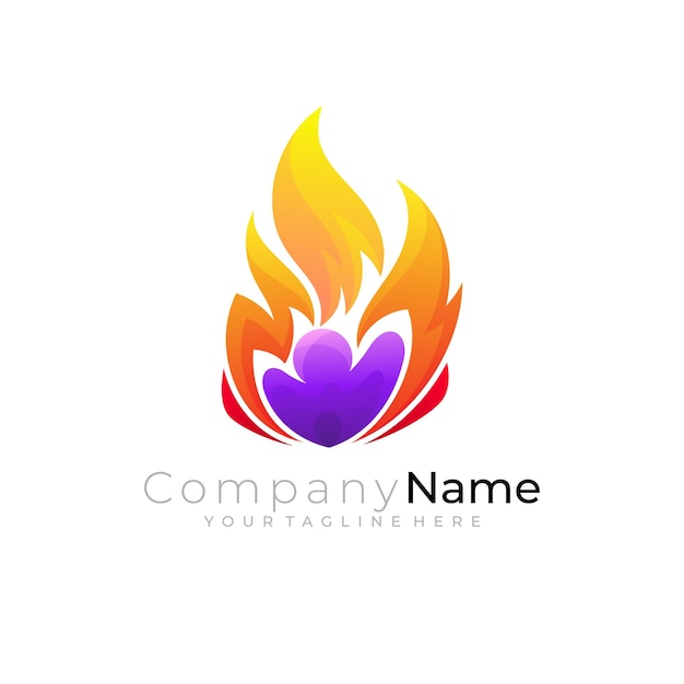 Logotipo de personas y combinación de diseño de fuego iconos calientes