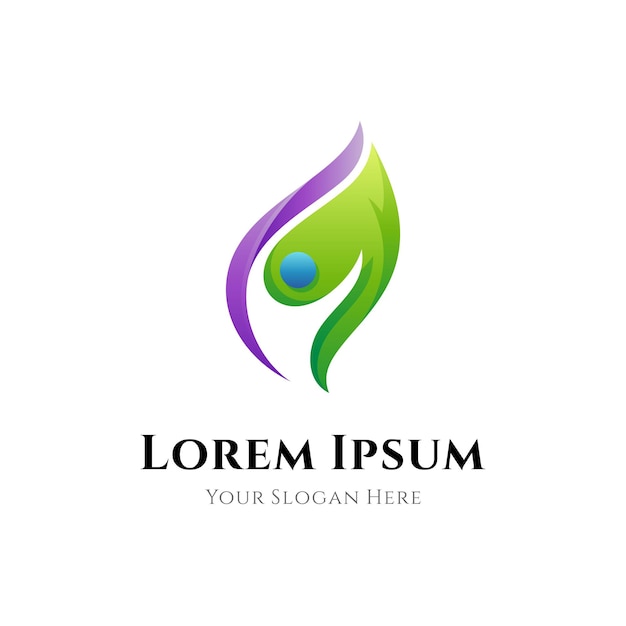 Logotipo de personas y hojas con estilo de color degradado