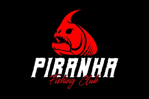 Logotipo de pesca de peces esqueleto de piraña sobre fondo negro oscuro diseño de logotipo rústico vintage moderno ideal para usar como el logotipo y la marca de cualquier empresa pesquera