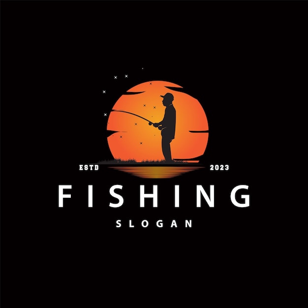 Logotipo de pesca de pescador Diseño de plantilla de silueta de pescador al aire libre simple