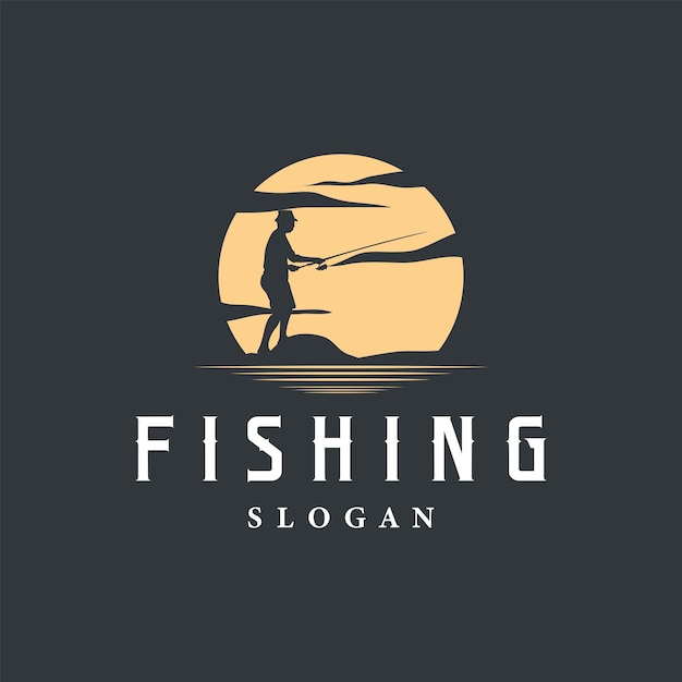 Logotipo de pesca de pescador Diseño de plantilla de silueta de pescador al aire libre simple