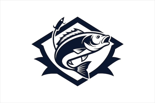 Logotipo de pesca de pez bajo con ilustración de arte vectorial de plantilla
