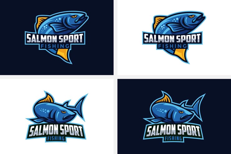 Logotipo de pesca de salmón pescado vector de diseño de logotipo deportivo de pesca