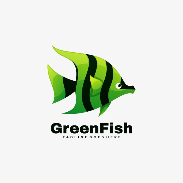 Logotipo de pescado verde degradado estilo colorido.