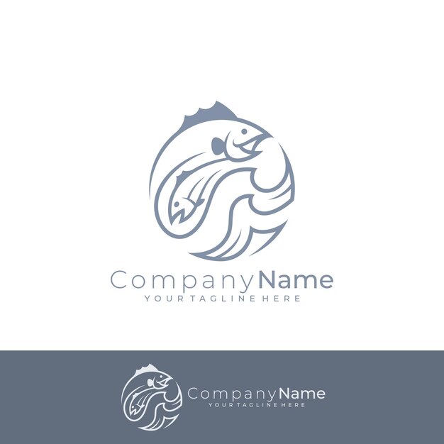 Logotipo de pez con diseño de línea vector logos de vida marina