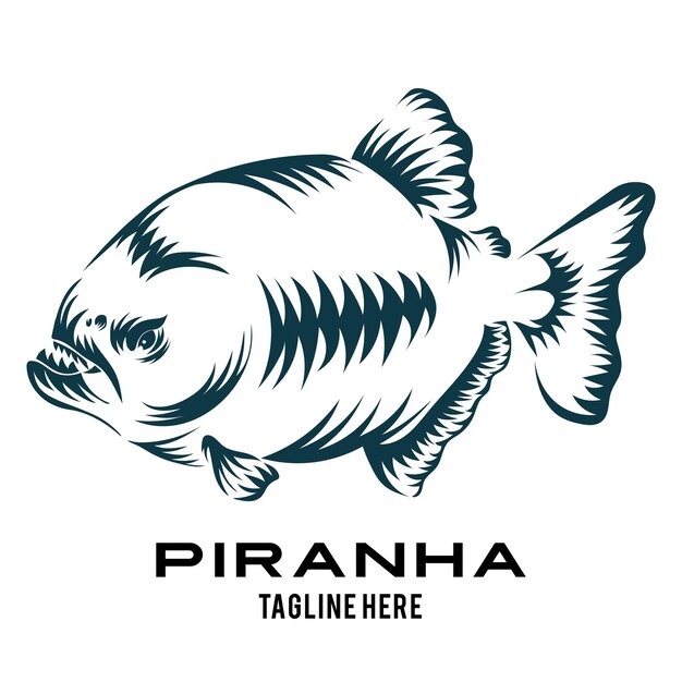 El logotipo del pez piranha en estilo de corte de madera y dignidad tribal