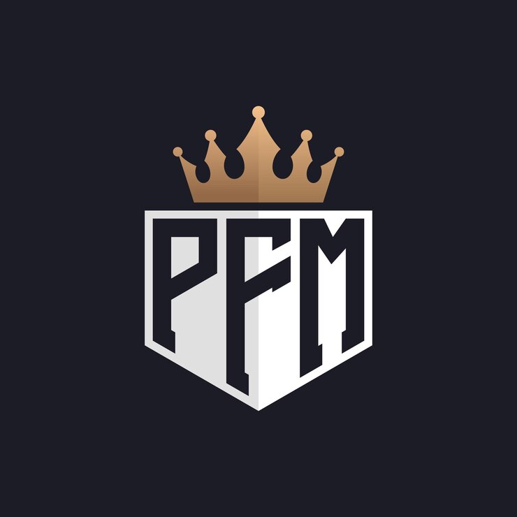 Vector logotipo de pfm de lujo con corona iniciales elegantes logotipo de letra pfm para marcas exclusivas monograma de letra ppm para empresas de alta gama