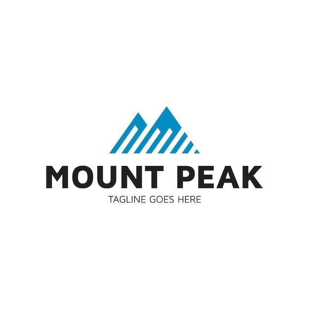 El logotipo del pico de la montaña El logotipo alpino de alta montaña Icono de roca geométrica con colinas de nieve en color azul