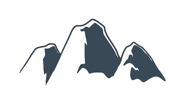 Logotipo de pico de silueta de ilustración de vector de icono de montaña que muestra un esquema simplificado de una montaña diseñado para uso aislado en plataformas web con un fondo blanco