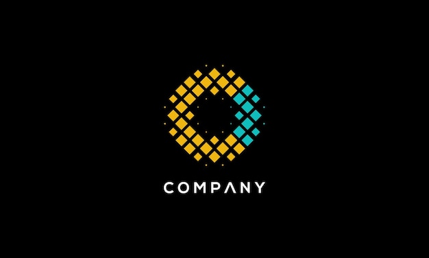 logotipo de pictograma combinación de estilo pixelado letra abstracta c y o en color amarillo y azul