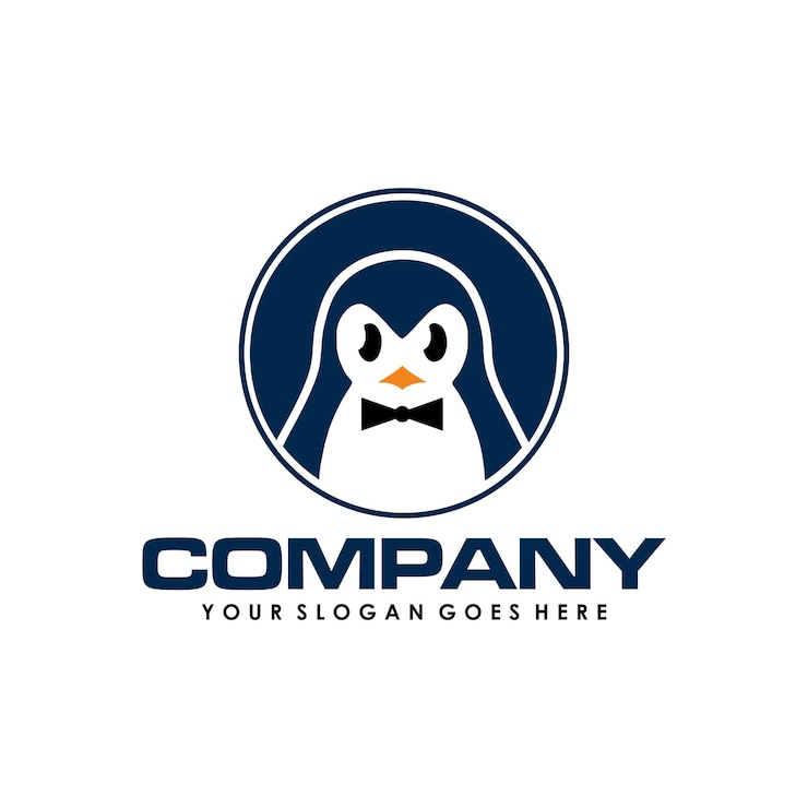 Vector logotipo de pingüino con borde circular